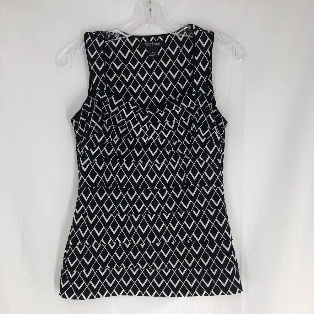 White House Black Market Tiered Sleeveless Blouse Sweetheart Neck Black Size XS